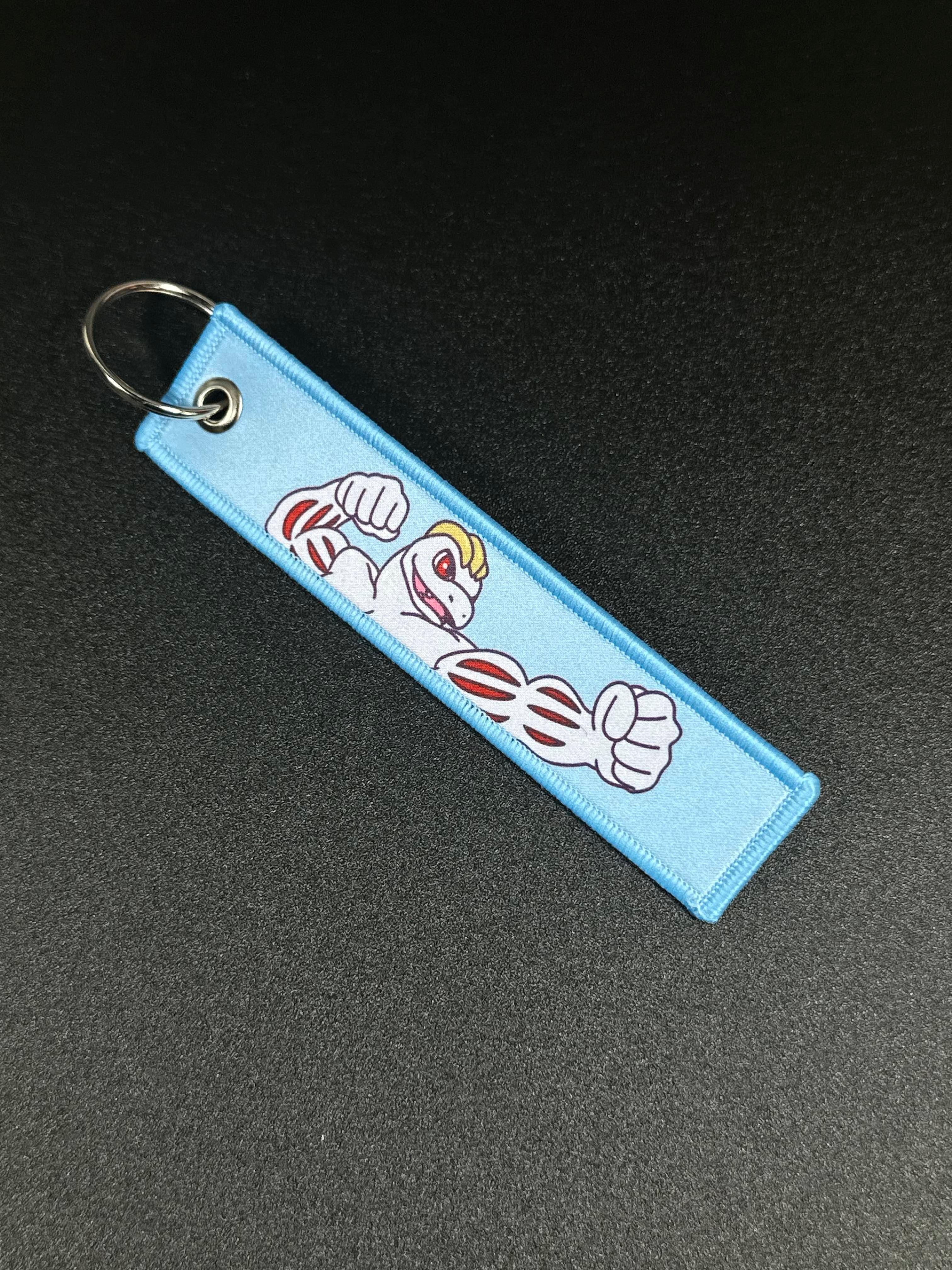 Machoke Flexing Keychain | Custom Drawn Pokemon Jet Tag Car Truck Key Motorcycle Bike.