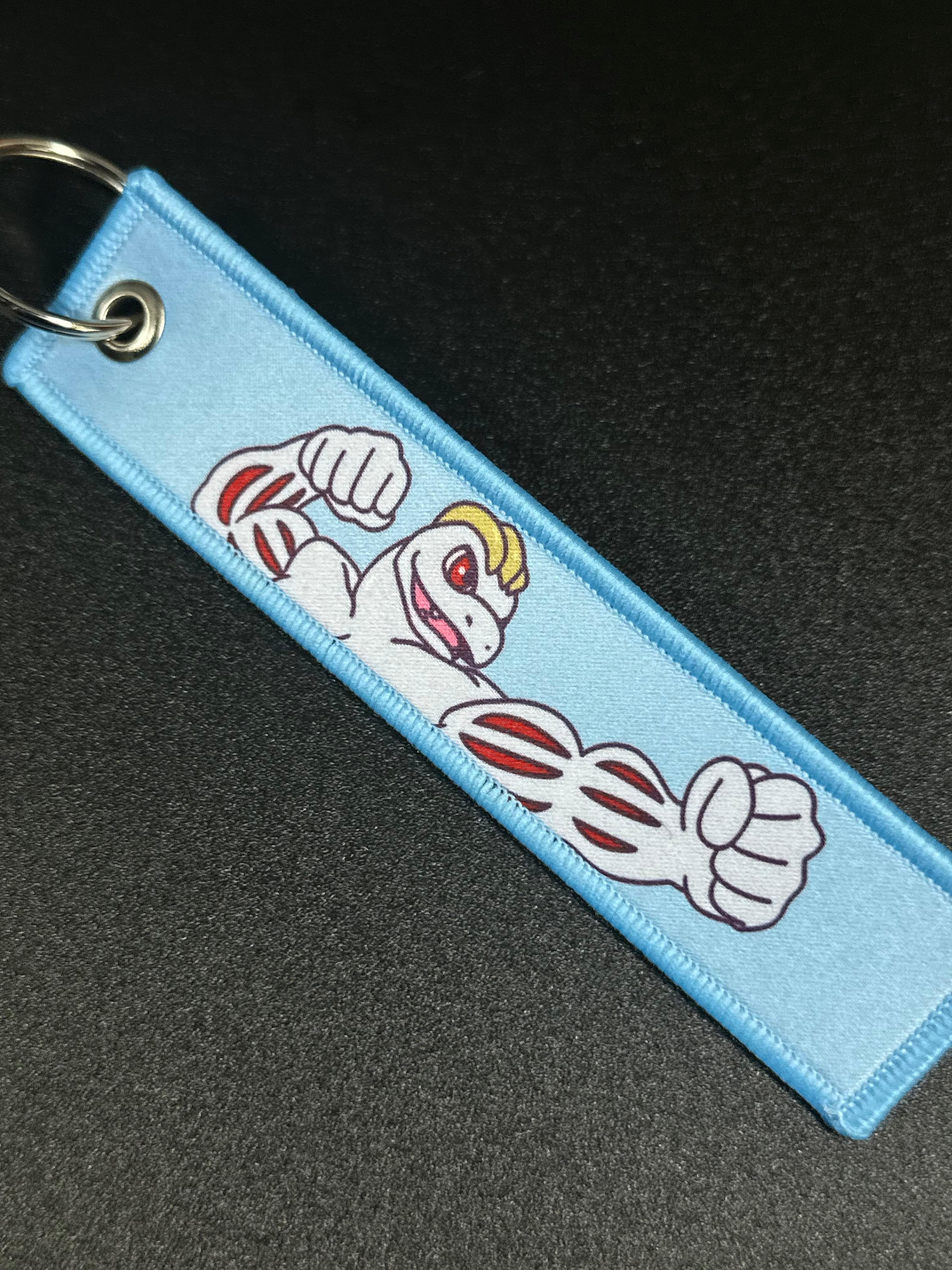 Machoke Flexing Keychain | Custom Drawn Pokemon Jet Tag Car Truck Key Motorcycle Bike.