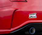 Red car with 'Sponsored by Affirm' 
